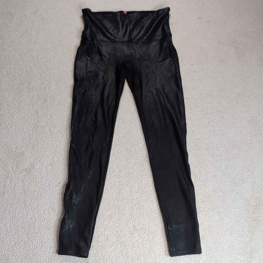 Spanx Faux Leather Leggings Women's Size XL Black Glossy